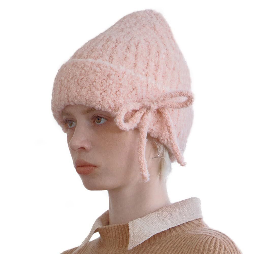 1229 Winter Fisherman Cuffed Trawler Thick Ribbon Boucle Beanie Soft Cute